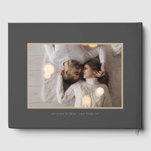 Stilvolle Skripte, dunkelgrau und Gold | FOTO Gästebuch (Rückseite)