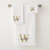 Stilvolle Skripte Modern White Gold Monogram Name Badhandtuch Set (Insitu)