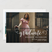 Stilvolle Skripte Moderne 2-Foto-Graduierungsparte Einladung (Vorne/Hinten)