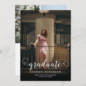 Stilvolle Skripte Moderne 3-Foto-Graduierungsparte Einladung (Vorne/Hinten)