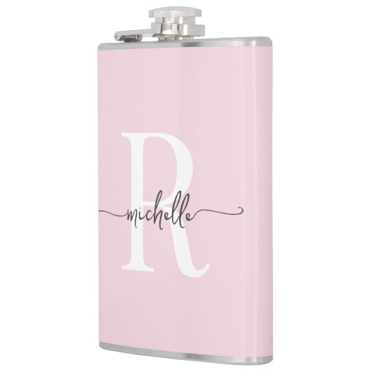 Stilvolle Skripte Moderner Blush Pink Monogram Nam Flachmann (Links)