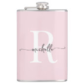 Stilvolle Skripte Moderner Blush Pink Monogram Nam Flachmann (Vorderseite)