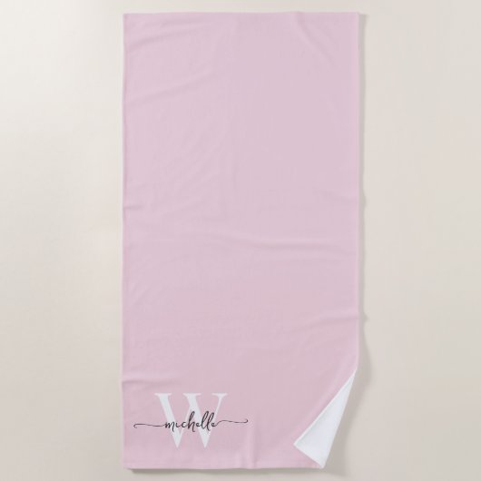 Stilvolle Skripte Moderner Blush Pink Monogram Nam Strandtuch (Vorderseite)