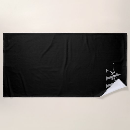 Stilvolle Skripte Moderner Schwarzer Grau Monogram Strandtuch (Vorderseite)