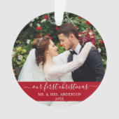 Stilvolle Skripte Unser erstes Weihnachtsrot Ornament (Vorderseite)