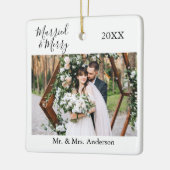 Stilvolle Skripte Verheiratet und Merry Wedding Fo Keramikornament (Links)