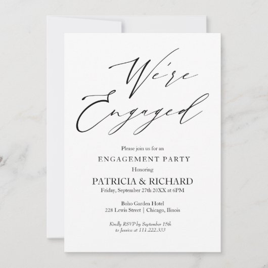 Stilvolle Skripte Wir sind Verlobte Engagement Par Einladung (Vorderseite)