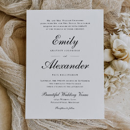 Stilvolle Skripteinladung zur Schwarz-weißen Hochz Einladung