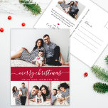 Stilvolle Skriptfamilie Foto Collage Red Christmas Postkarte<br><div class="desc">Stilvolle Minimalistische Elegante Calligraphie Rot und Weiß 4 Foto Collage "Frohe Weihnachten" Script Weihnachten Weihnachten Foto PostCards. Dieses festliche, einfache vier (4) Foto Urlaubskarte Vorlage zeigt eine schöne Collage Foto und sagt "Frohe Weihnachten"! Der "Frohe Weihnachten"-Grußtext ist in einem wunderschönen, handgeschriebenen Wirblen Swash-Schwanz Schriftart in Weiß auf heiß tiefroten Hintergrund...</div>