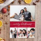 Stilvolle Skriptfamilie Foto Collage Red Christmas Postkarte