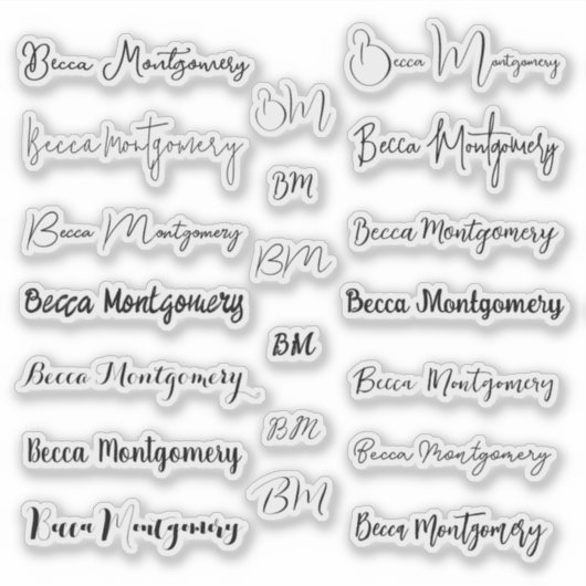 Stilvolle Skriptnamen und Initialen Aufkleber (Vorderseite)
