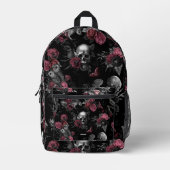 Stilvolle Skull Rose Owl Burgundy Pink Gothic Bedruckter Rucksack (Vorderseite)