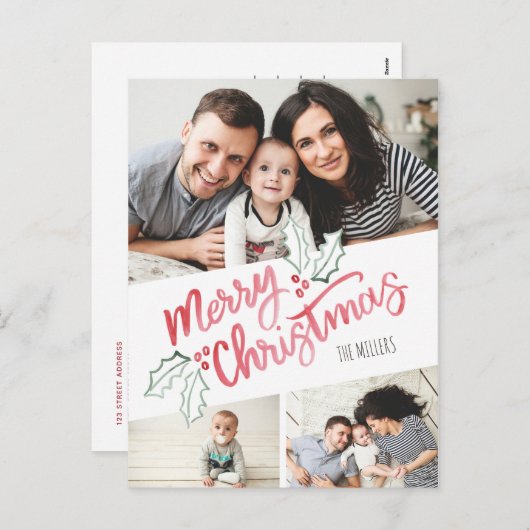 Stilvolle Slant Watercolor Frohe Weihnachten 3-Fot (Vorne/Hinten)