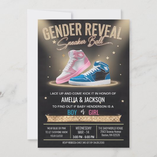 Stilvolle Sneaker Ball Moderne glühende Genderoffe Einladung (Vorderseite)