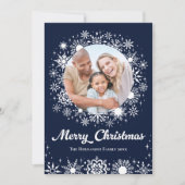 Stilvolle Snowflakes Navy 2 Foto Weihnachten (Vorderseite)