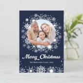 Stilvolle Snowflakes Navy 2 Foto Weihnachten (Stehend Vorderseite)