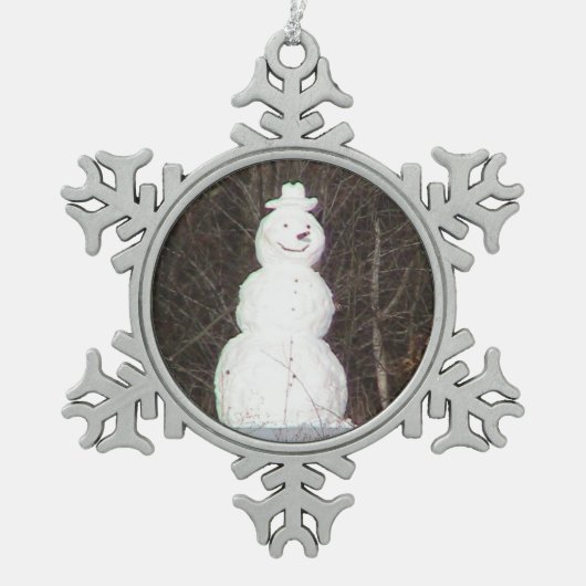 Stilvolle Snowman-Ornament Schneeflocken Zinn-Ornament (Vorderseite)