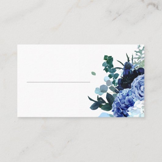 Stilvolle Soft Indigo und Blue Wedding Platzkarte (Vorderseite)