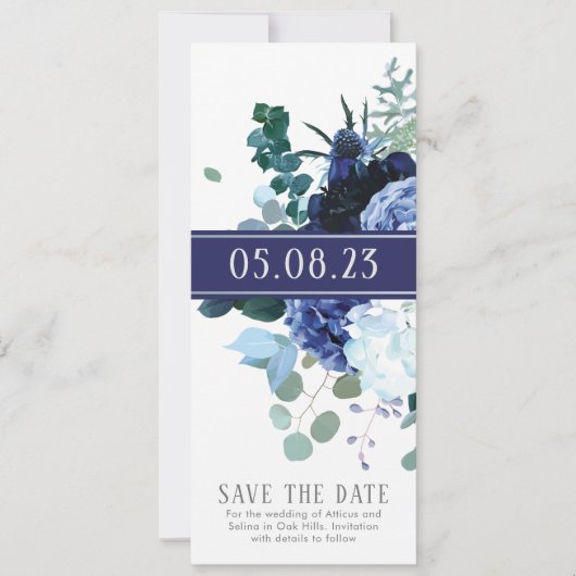 Stilvolle Soft Indigo und Hochzeit Speichern Sie d Einladung (Vorderseite)