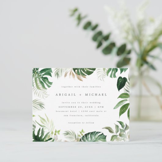 Stilvolle Sommer-Wasserfarben-Tropenfolienhochzeit Einladungspostkarte (Stehend Vorderseite)