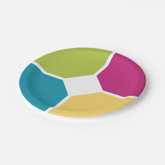 Stilvolle SOMMERFARBEN Quadranten Optionales Monog Pappteller (Schrägansicht)