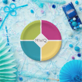 Stilvolle SOMMERFARBEN Quadrants Monogram Pappteller (Party)