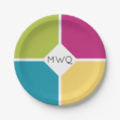 Stilvolle SOMMERFARBEN Quadrants Monogram Pappteller (Vorderseite)