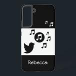 Stilvolle Songbird Black and White Personalisiert Samsung Galaxy Hülle<br><div class="desc">Ein modernes, stilvolles musikalisches Design in klassischem Schwarz/Weiß mit einem Song-Vogel, der eine süße Melodie mit Musiknoten in abwechselnd Schwarz und Weiß singen lässt. Passen Sie den Text an, um ein elegantes und personalisiertes Musikgeschenk zu erstellen. Wir freuen uns über Ihre Wünsche für andere Farbkombinationen, kontaktieren Sie uns einfach über...</div>