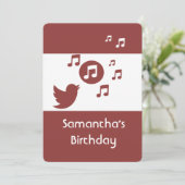 Stilvolle Songbird Musiknote Geburtstagsparty Einladung (Stehend Vorderseite)