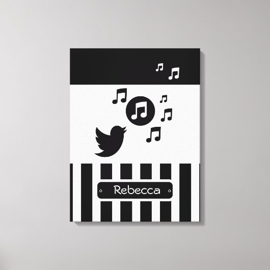 Stilvolle Songbird Schwarz-weiße Personalisierte S Leinwanddruck (Vorderseite)