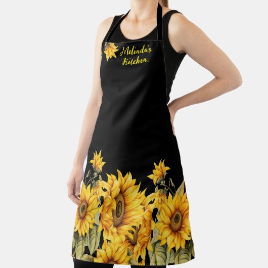Stilvolle Sonnenblumen und Personalisierter Name Schürze (InSitu)