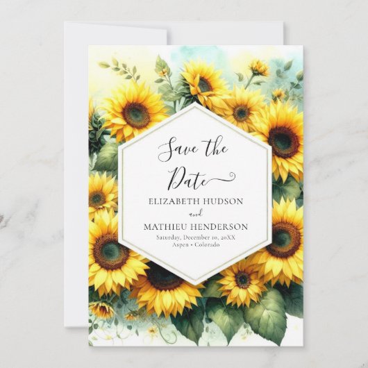 Stilvolle Sonnenblumenhochzeit Save The Date (Vorderseite)