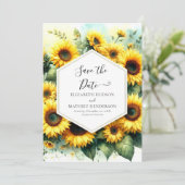 Stilvolle Sonnenblumenhochzeit Save The Date (Stehend Vorderseite)