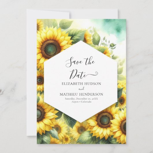 Stilvolle Sonnenblumenhochzeit Save The Date (Vorderseite)
