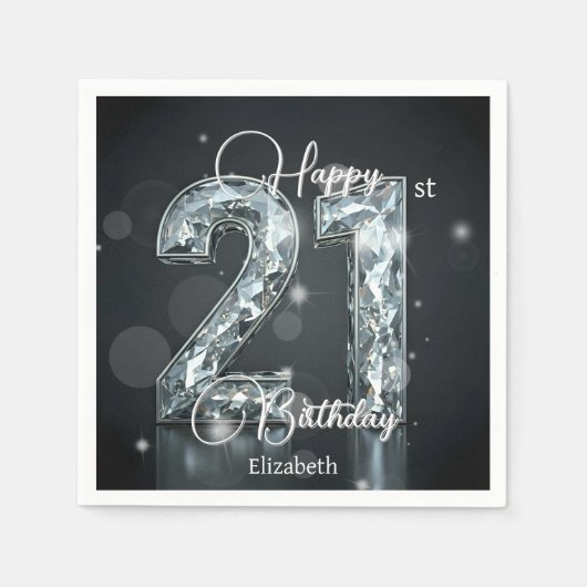 Stilvolle Sparkling Diamond auf Black 21. Geburtst Serviette (Vorderseite)