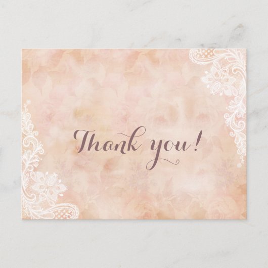 Stilvolle Spitzen-Rose Old Paper Wedding Danke Postkarte (Vorderseite)