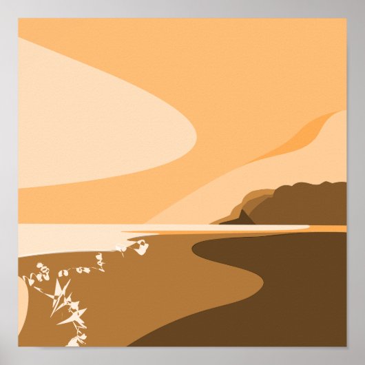 Stilvolle Square Orange Digital Sunset Seascape Poster (Vorne)