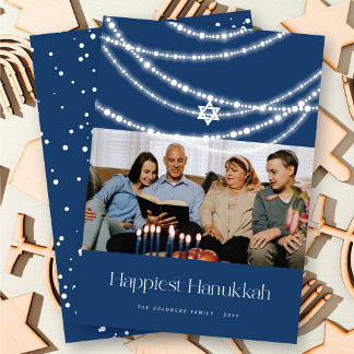 Stilvolle Star mit funkelnden Lichtern Hanukkah Fo Feiertagskarte