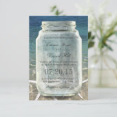 Stilvolle Starfish & Mason Jar Blue Beach Wedding Einladung (Stehend Vorderseite)
