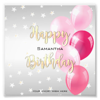 Stilvolle Starry Happy Birthday und Rosa Balloons Fotodruck