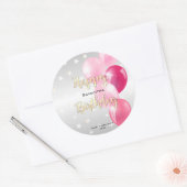 Stilvolle Starry Happy Birthday und Rosa Balloons Runder Aufkleber (Umschlag)