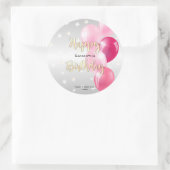 Stilvolle Starry Happy Birthday und Rosa Balloons Runder Aufkleber (Tasche)