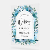 Stilvolle, staubblaue Blume Hochzeitsempfang Acrylschild (Winkel)