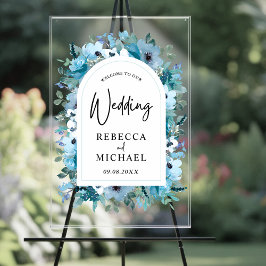 Stilvolle, staubblaue Blume Hochzeitsempfang Acrylschild