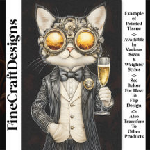 Stilvolle Steampunk Cat + Champagne AG9 Decoupage