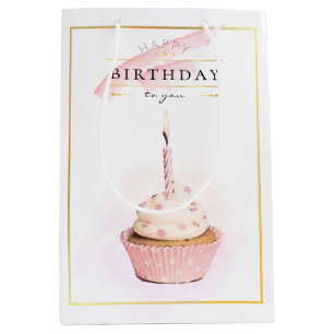 Stilvolle Stifte Kunst Rosa Geburtstag Cupcake Mittlere Geschenktüte
