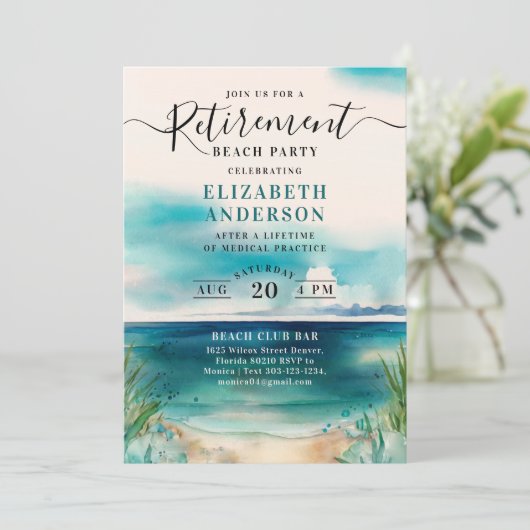 Stilvolle Strandfarbe für Männer oder Frauen Einladung (Stehend Vorderseite)