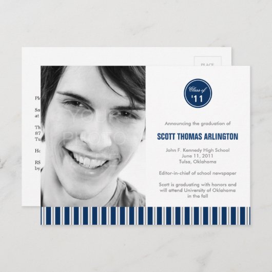 Stilvolle Streifen Abschluss Ankündigung/Einladung Einladungspostkarte (Vorne/Hinten)