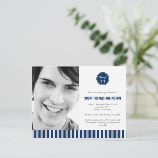 Stilvolle Streifen Abschluss Ankündigung/Einladung Einladungspostkarte (Stehend Vorderseite)