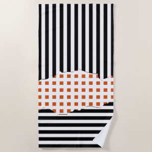 Stilvolle Streifen Net schwarz, weiß, orange Layer Strandtuch